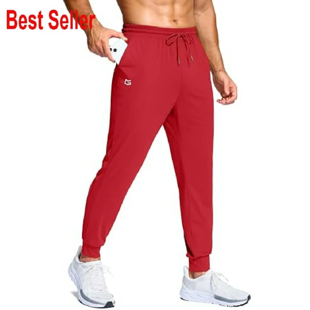 Men's Lightweight Joggers Stretch Athletic Track Pants Tapered Fit Gym Wear